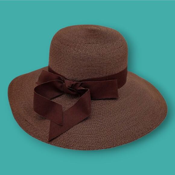 Vintage Union Made Harzfeld's Kansas City Brown Summer Straw Hat Vacation Church - Picture 1 of 16